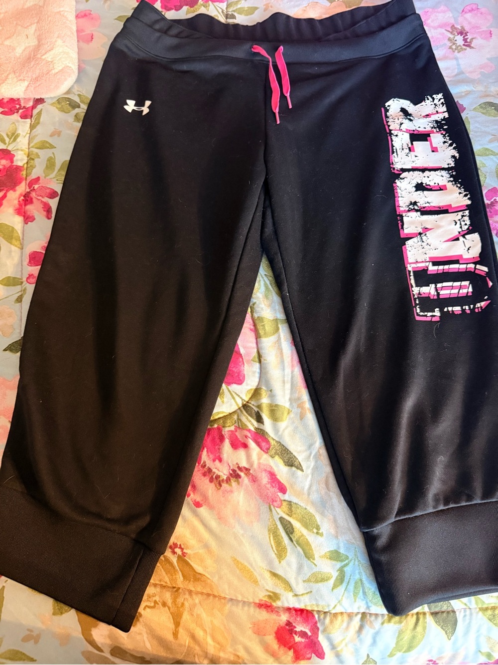 Under Armour Black Joggers with Pink Drawstring and Side Logo